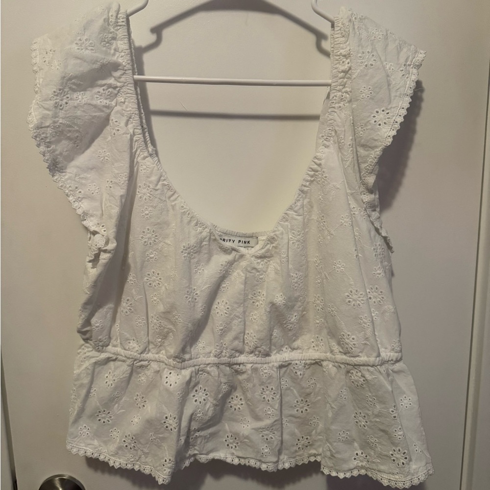Celebrity Pink White Eyelet Blouse